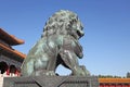 China. Beijing. The bronze lion statue in Forbidden City Royalty Free Stock Photo